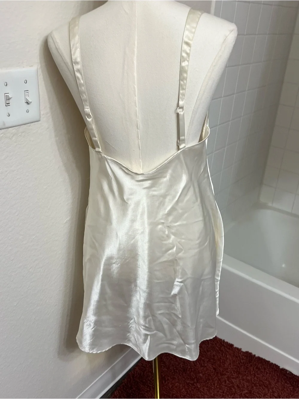 Victoria’s Secret vintage ivory white satin lace slip dress lingerie pearls 90s